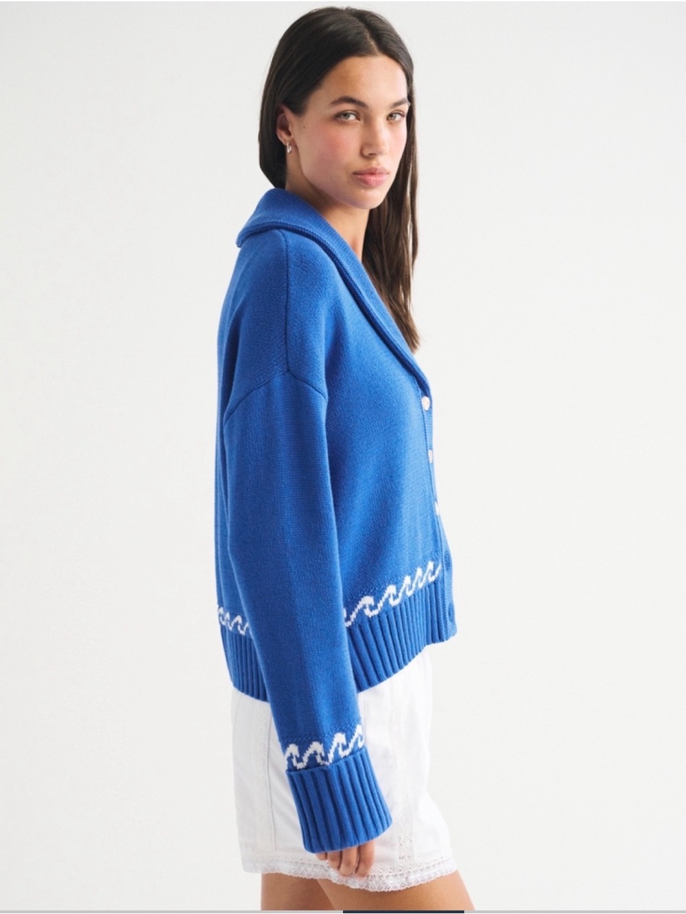 Abercrombie Nautical Collared Cardigan Sweater - Blue - Picture 3 of 9